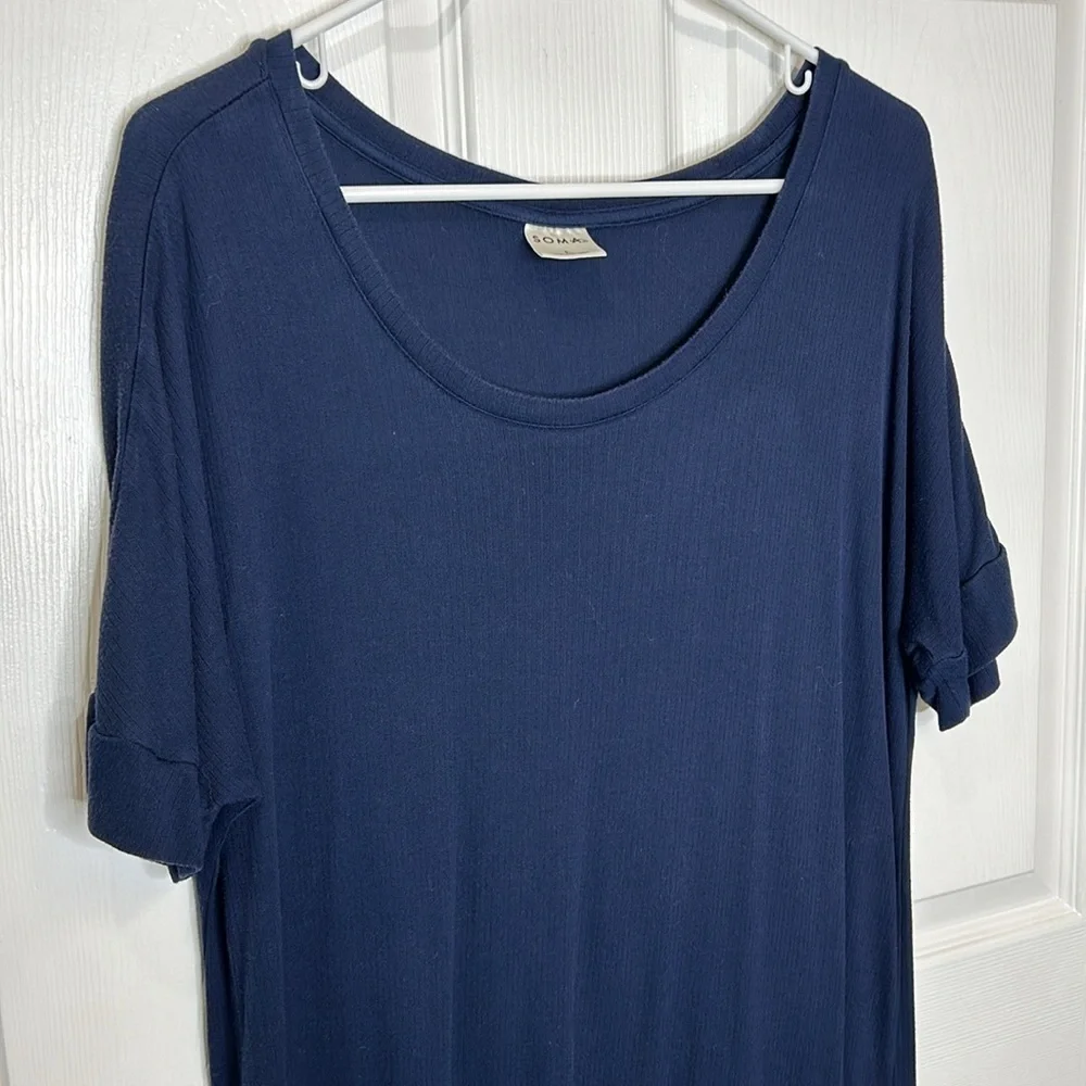 Soma Ribbed Sleep Shirt Women's Large Navy‎ Blue Short Sleeve Loungewear